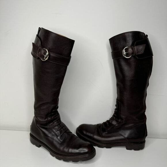 Gucci Tall Combat Brown Leather Boots 7.5 - Picture 7 of 15